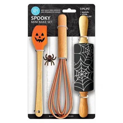 R & M International Spooky Halloween 3 Piece Mini Baking Set With Spatula, Rolling Pin, And Whisk In Multi