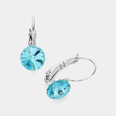Fashnzfab Genuine Round Crystal Lever Back Earrings - Turquoise In Silver