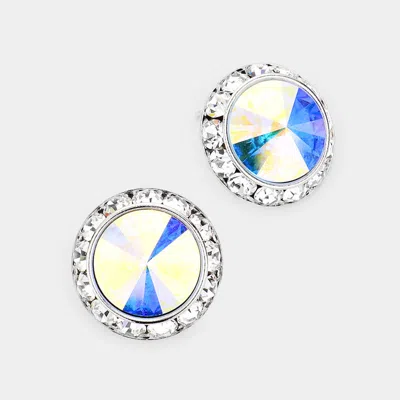 Fashnzfab Rivoli Cut Genuine Crystal Round Stud Earrings - Ab In Blue