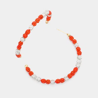 Fashnzfab Shamballa Ball Hoop Earrings - Orange, White In Red