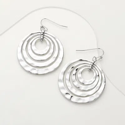 Fashnzfab Hammered Metal Concentric Circle Dangle Earrings - Matte Silver In Brown