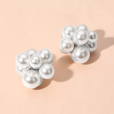 Fashnzfab Pearl Cluster Earrings - White In Brown