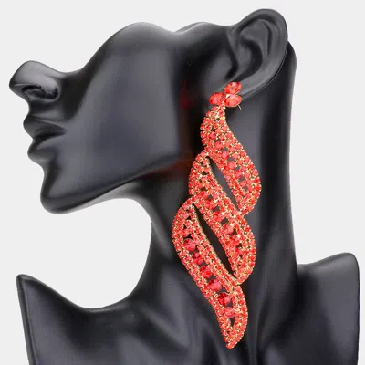 Fashnzfab Oversized Pave Crystal Rhinestone Evening Earrings - Red In Brown