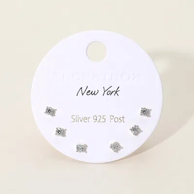 Fashnzfab Secret Box_classic Round Stone Stud Earring Set - Silver In Silver