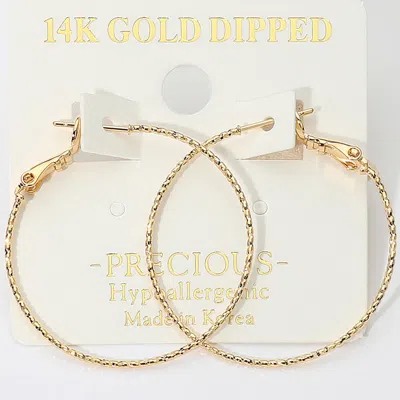 Fashnzfab 14k Gold Dipped Hypoallergenic Textured Skinny Hoop Earrings - Gold In Gold