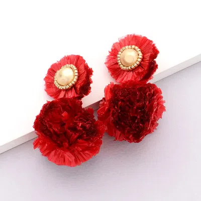 Fashnzfab Raffia Ball Dangle Earrings - Red In Red