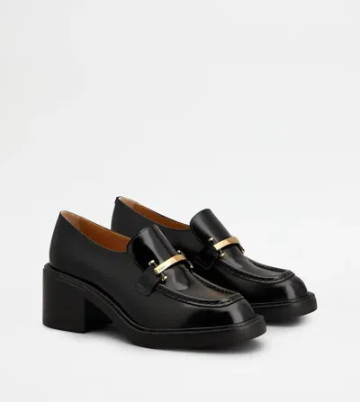 Tod's Block Heel Round Toe Loafers With Hardware In Black