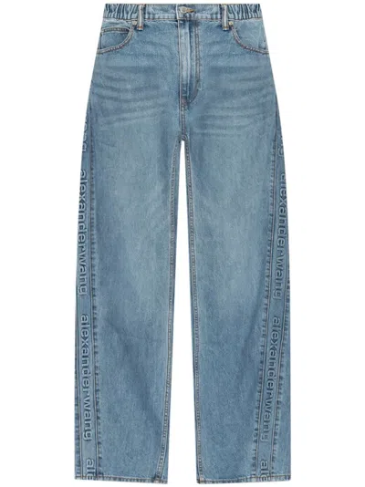 Alexander Wang Logo-embossed Denim Balloon Jogger Pants In Blue