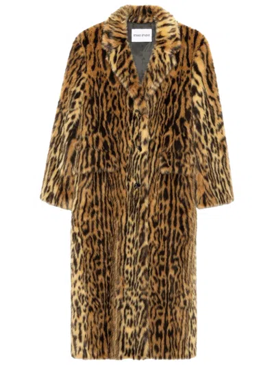 Stand Studio Marcelline Faux Fur Long Coat In Animal Print