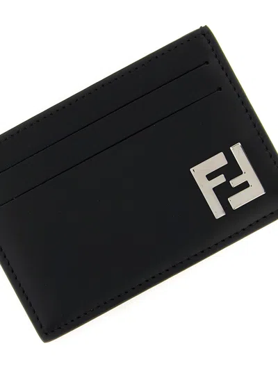 Fendi Flat Card Case Vit.king Wallets Black In Black