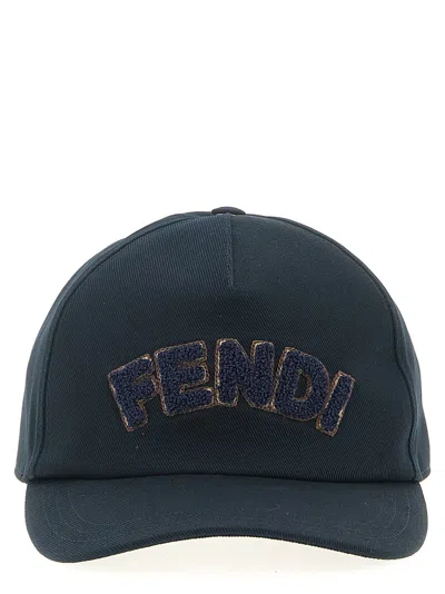 Fendi Cotton Canvas Cap With Terry Patch In Blue