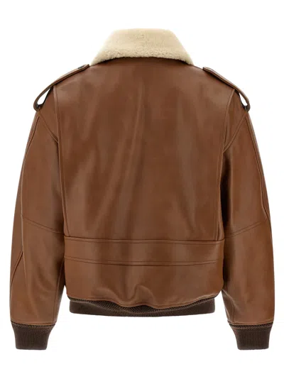 Saint Laurent Bomber Jacket In Hammered Leather And Shearling In Brown