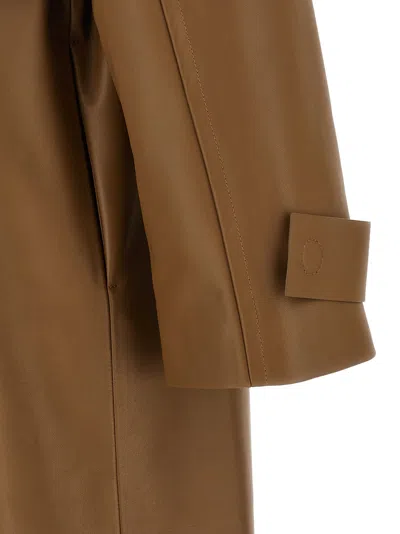 Fendi Long Belted Trench Coat With Pointed Collar In Brown
