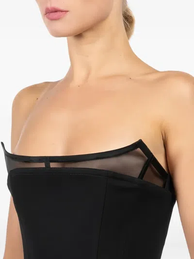 Blumarine Mesh Crepe Top In Black