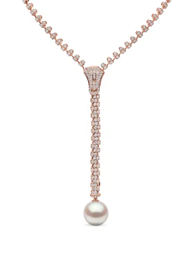 Yoko London 18k Rose Gold Zyyp Pearl And Diamonds Necklace In Gold