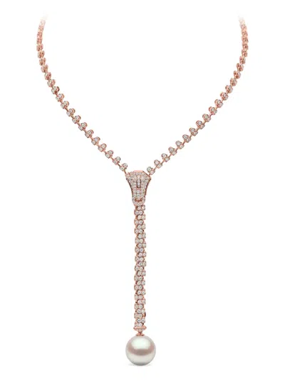 Yoko London 18k Rose Gold Zyyp Pearl And Diamonds Necklace In Gold
