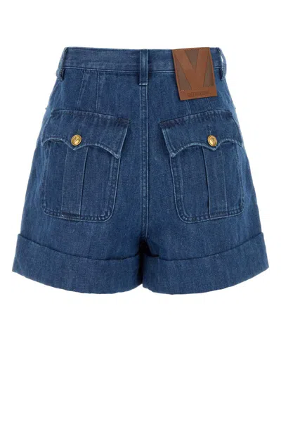 Valentino Denim Shorts With Back Pockets And Belt Loops In Blue