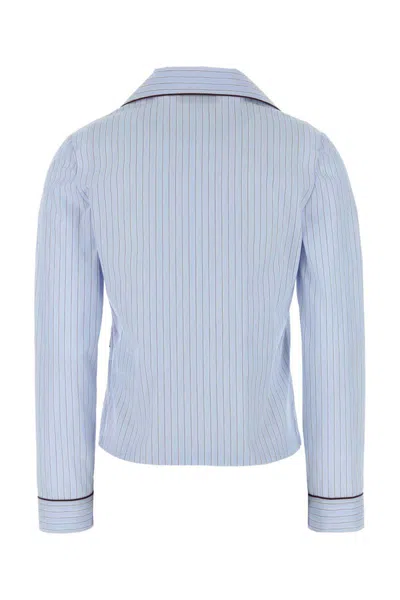 Gucci Striped Shirt With Notched Collar And Trim In Blue