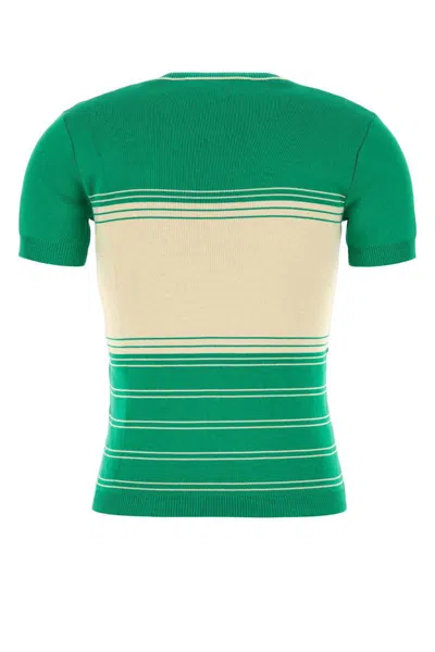 Valentino Cotton Sweater With Crew Neck And Stripes In Green