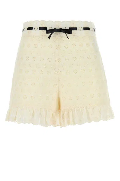 Valentino Lace Shorts With Bow And Scalloped Hem In Neutral