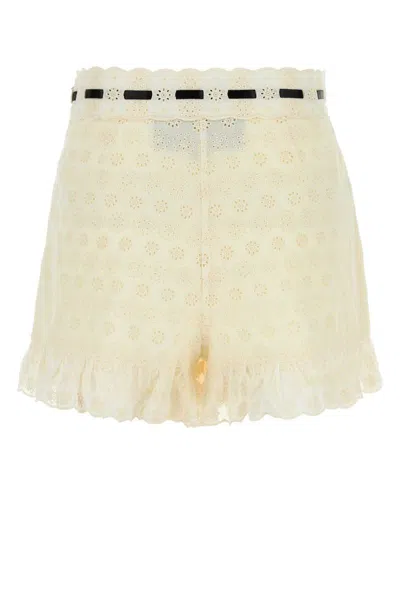 Valentino Lace Shorts With Bow And Scalloped Hem In Neutral