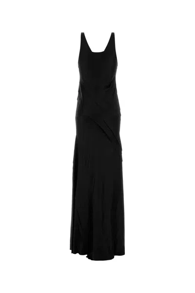 Saint Laurent Long Satin Dress Featuring Draped Detail In Black
