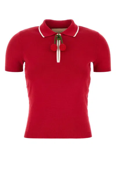 Valentino Cherryfic Top With Polo Collar And Cherry Embellishment In Red