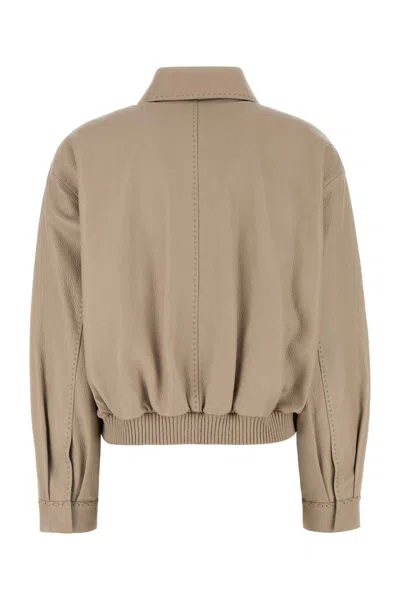 Fendi Leather Jacket With Collared Design And Pockets In Brown