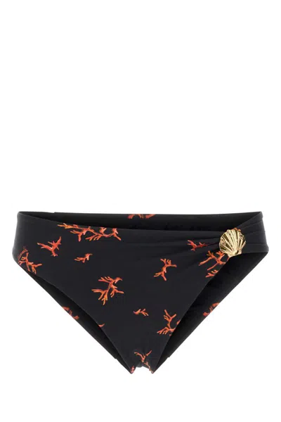 Fendi Printed Stretch Nylon Bikini Bottom In Black