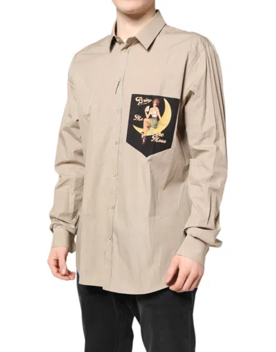 Dolce & Gabbana Beige Pin Up Print Martini Men Casual Shirt In Neutral