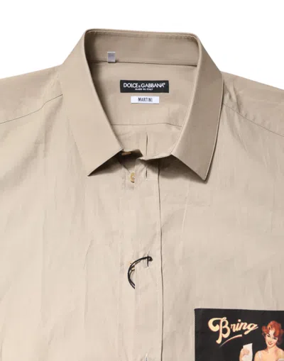 Dolce & Gabbana Beige Pin Up Print Martini Men Casual Shirt In Neutral