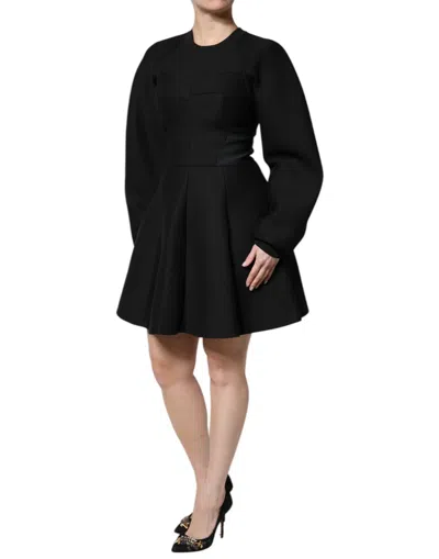 Dolce & Gabbana Black Cotton Long Sleeves A-line Mini Women's Dress In Black
