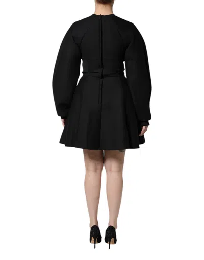Dolce & Gabbana Black Cotton Long Sleeves A-line Mini Women's Dress In Black