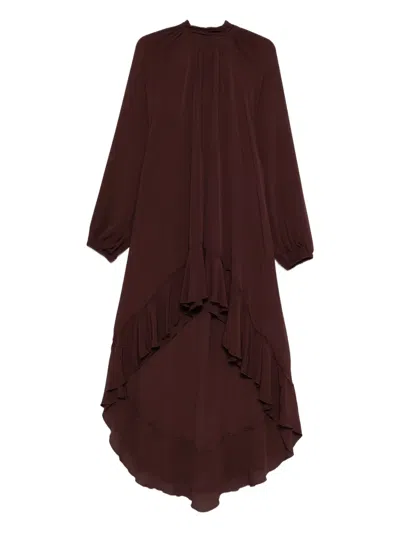 So Allure Ruffled High-neck Dress In Brown