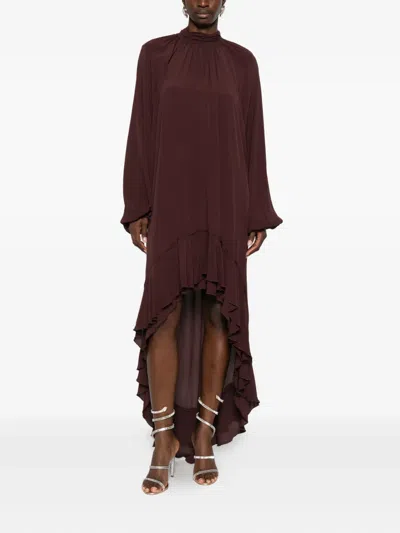 So Allure Ruffled High-neck Dress In Brown