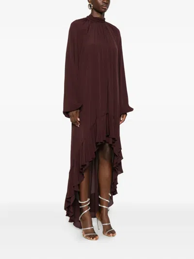 So Allure Ruffled High-neck Dress In Brown