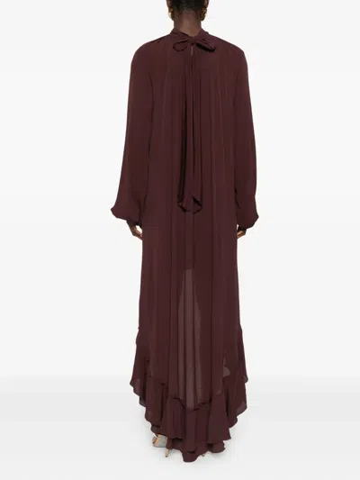 So Allure Ruffled High-neck Dress In Brown