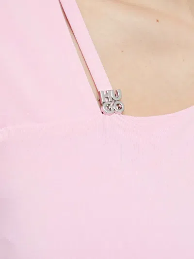 Hugo Boss Asymmetric Logo-detail Mini Dress In Pink