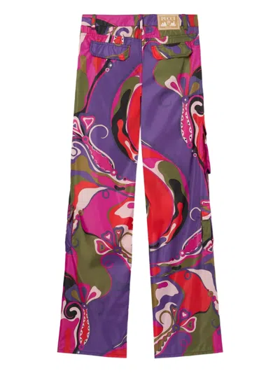 Pucci Cargo Trousers Featuring Orchidee Design In Multi