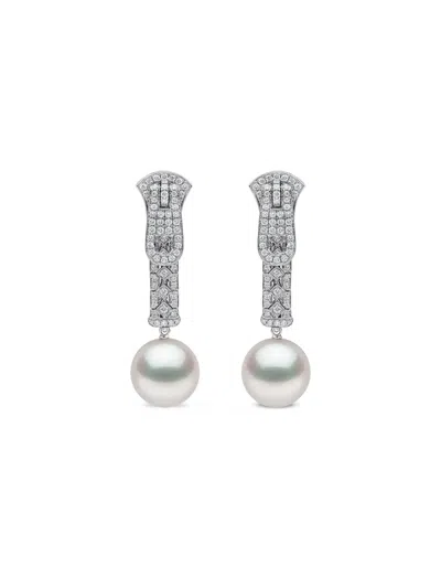 Yoko London 18k White Gold Zyyp Pearl And Diamonds Earrings In Metallic