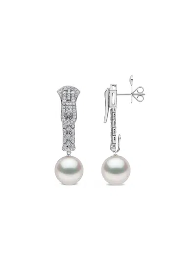 Yoko London 18k White Gold Zyyp Pearl And Diamonds Earrings In Metallic