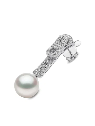 Yoko London 18k White Gold Zyyp Pearl And Diamonds Earrings In Metallic