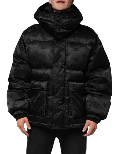 Pre-owned Dolce & Gabbana Black Monogram Logo Puffer Nylon Hooded Men's Jacket ()