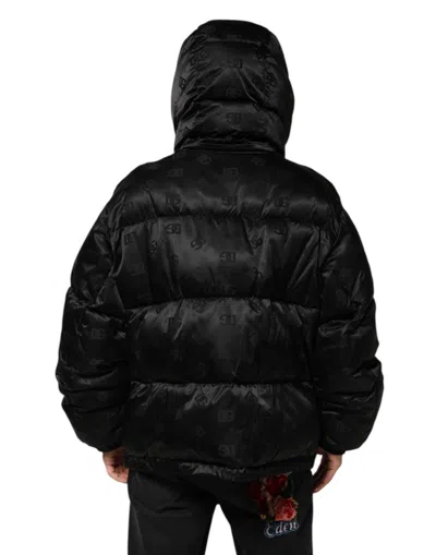 Pre-owned Dolce & Gabbana Black Monogram Logo Puffer Nylon Hooded Men's Jacket ()
