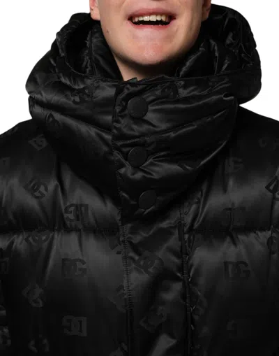 Pre-owned Dolce & Gabbana Black Monogram Logo Puffer Nylon Hooded Men's Jacket ()