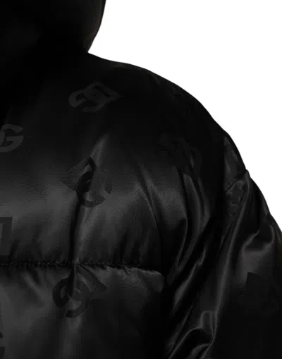 Pre-owned Dolce & Gabbana Black Monogram Logo Puffer Nylon Hooded Men's Jacket ()