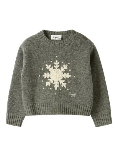 Il Gufo Grey Wool Sweater With Snowflake Motif In Gray