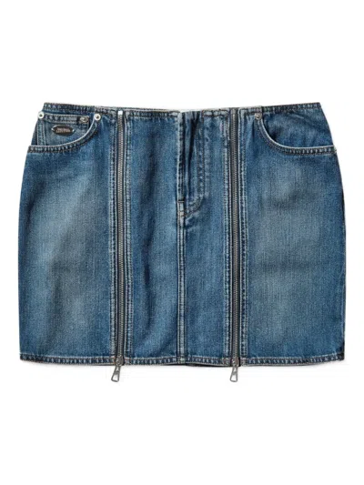 Jean Paul Gaultier Two-zip Detail Denim Mini Skirt In Blue