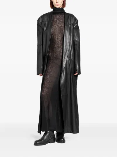 Yehuafan Roll-neck Mohair Maxi Dress In Black