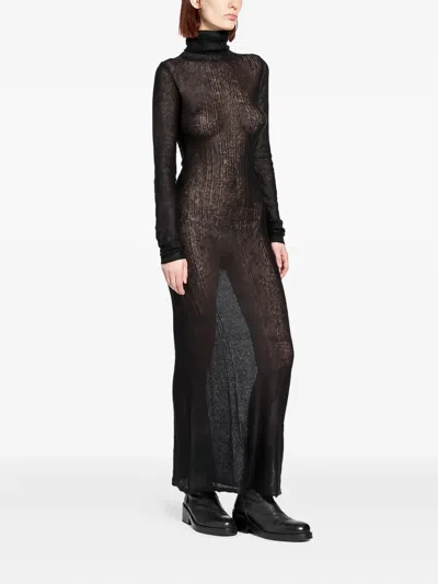 Yehuafan Roll-neck Mohair Maxi Dress In Black